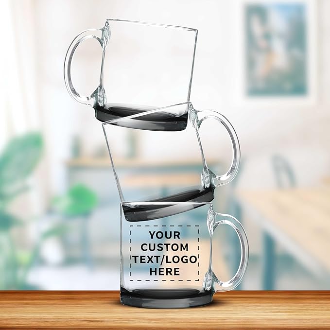 Custom Libbey Clear Glass Coffee Mugs 13 oz. Set of 50, Personalized Bulk Pack - Perfect for Coffee, Tea, Espresso, Hot Cocoa, Other Beverages - Black Bottom-CubbioJoy
