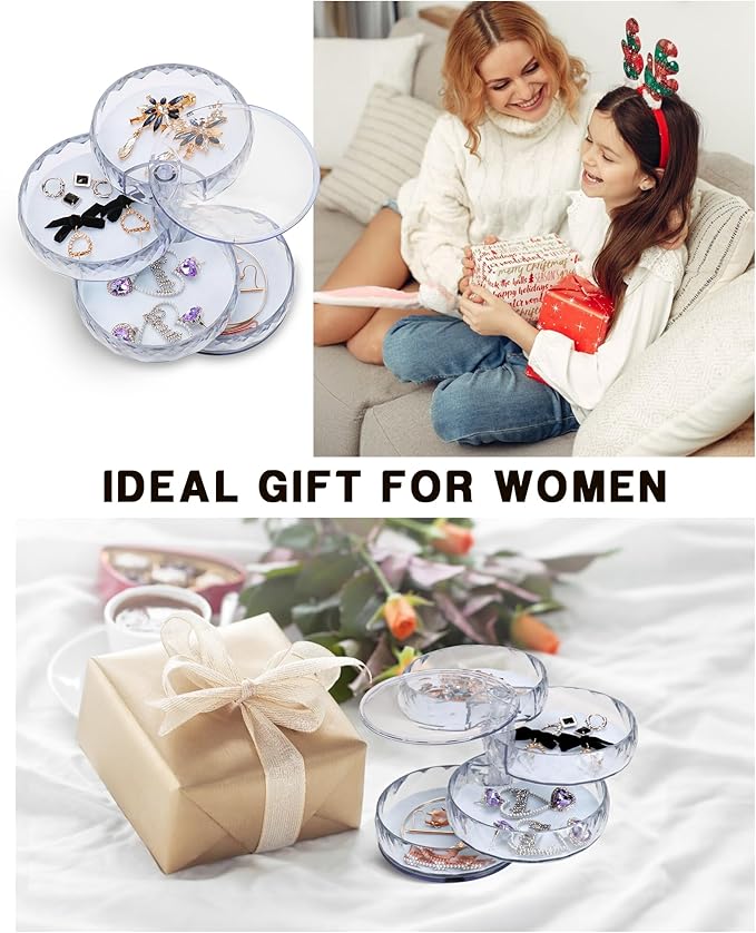 CONBOLA Acrylic Jewelry Organizer, Small Storage Box Jewelry Earring Holder for Women, 5-Layer Rotating Travel Jewelry Tray Case with Lid for Bracelet-CubbioJoy