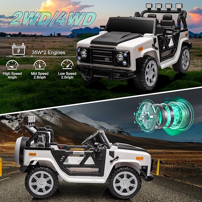 12V SUV 5MPH 2-Seater Ride on Toys, Ride-on Truck Toy w/Parent Remote,4W/2D 3-Speed Kids Electric Vehicles with Motor,Spring Suspension,LED,Music (12V Electric Ride on Truck SUV)-CubbioJoy