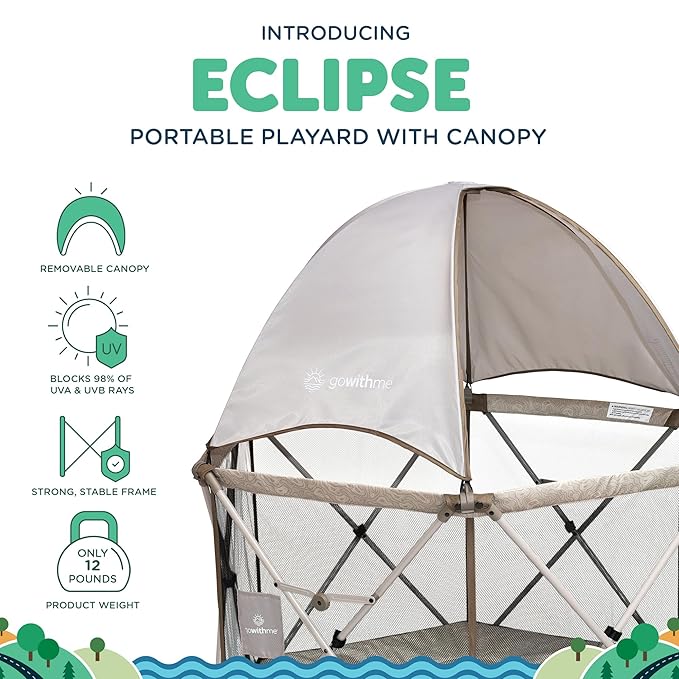 Baby Delight Go with Me Eclipse Deluxe Portable Playard | Playpen | Sun Canopy | Indoor and Outdoor | Ultra Padded Nylon Floor | Sandstone-CubbioJoy