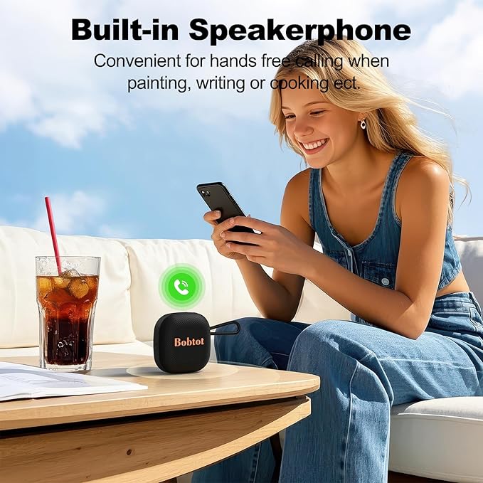 Bobtot Portable Bluetooth Speakers Wireless, IPX7 Waterproof Mini Speaker with 16 Hours Playtime, Loud Stereo Sound, TWS, Built-in Microphone, Small Size for Travel Sport, Black-CubbioJoy