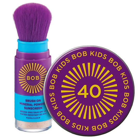 BOB KIDS Duo Pack SPF Sun Protection, SPF 30 Mineral Powder Sunscreen & SPF 40 Kids Sun Protection Balm, Broad Spectrum, Fragrance Free, Water Resistant-CubbioJoy
