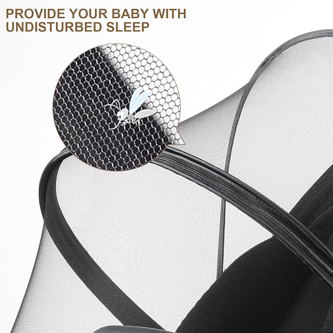 Baby Mosquito Net with Double Zipper Bassinet Stroller Cover for Baby/Stroller/Car Seat/Cradles/Carriers, Easy to Use, Visible Breathable Mesh, Keep Insects/Bugs/Cats Out, Black-CubbioJoy