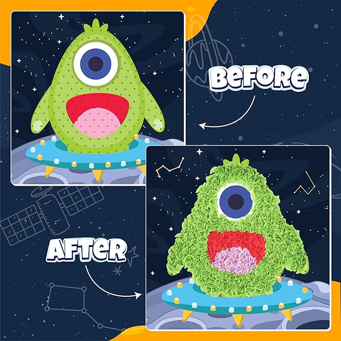 jackinthebox Poke Poke Art for Kids – Space Theme, Mess-Free Fabric Art and Craft, Flower Pressing Kits, Gift for Kids, Toys for Girls and Boys Ages 4 5 6 7 8-CubbioJoy