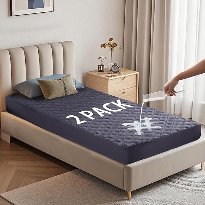 2 Pack Waterproof Mattress Protector, Twin XL Size Mattress Pad with Deep Pocket 6"-15" Depth, Soft Breathable Dirt-Proof Single Bed Mattress Cover for Bedroom, Dorm Room (Navy Blue)-CubbioJoy
