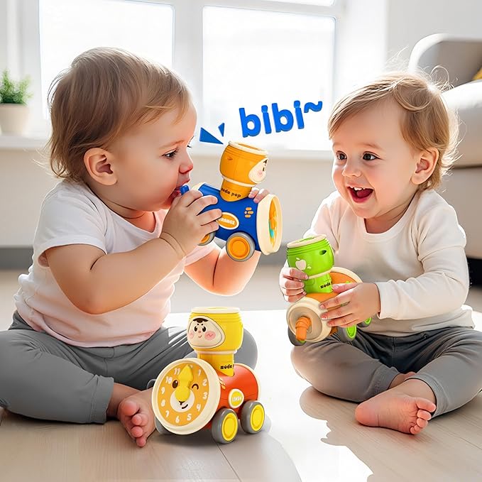 iPlay, iLearn Press to Go Car Toys Set for Toddlers 1-3, Baby Push Go Friction Racing Cars, Infant Play Vehicle Set, 1st Birthday Gifts for 6-9-12-18 Months, 1 2 3 One Years Old Boys Girls Child Kids-CubbioJoy