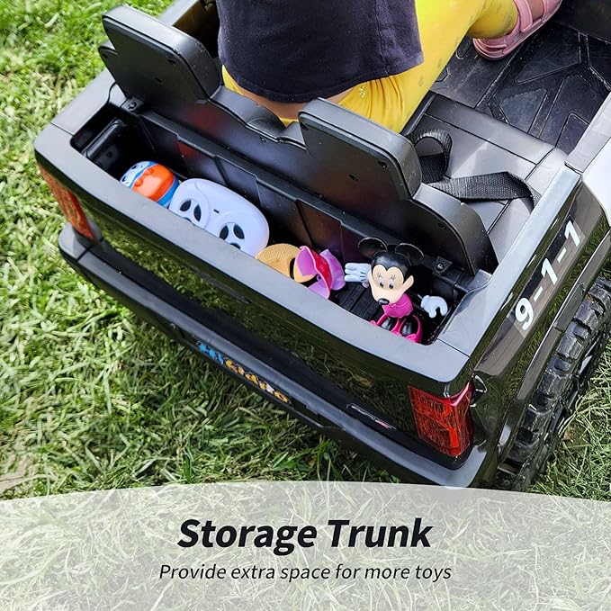 12V 7Ah Electric Police Car Ride on Toy for Big Kids, 2 Seater Kids Ride on Car SUV with Remote Control, Bluetooth - Black-CubbioJoy