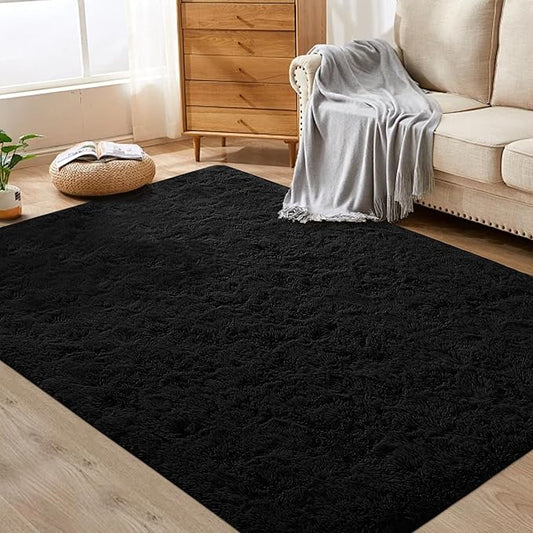 4x6 Area Rug for Living Room: Fluffy Shag Soft Washable Rugs Fuzzy Plush Indoor Carpet for Bedroom Nursery Playroom Dorm Kids Girls Boys Room (Black, 4'x6')-CubbioJoy