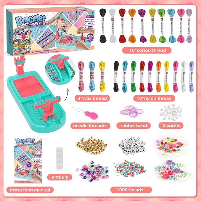 Arts and Crafts for Kids Ages 8-12,Friendship Bracelet Making Kit for Girl,DIY Arts and Crafts Maker for Kids,Jewelry Making Kit Christmas Gifts for Ages 6 7 8 9 10 11 12 Year Old (Blue/Pink)-CubbioJoy
