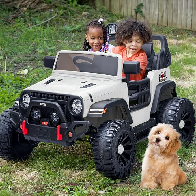 2 Seater Ride on Toy Car for Kids, 24V 4x4 Ride-on Truck Kids Electric Car w/Remote Control, 4x200W Motors - White-CubbioJoy