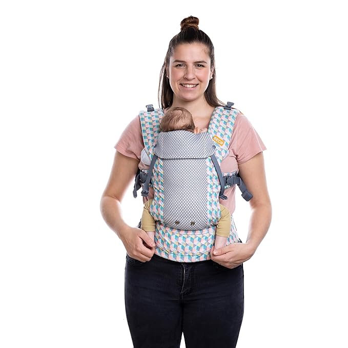 Beco Gemini Baby Carrier from Newborn to Toddler - Certified Ergonomic Newborn Baby Carrier for Infants and Children of 7-35 lbs - M Shape, Adjustable Seat, Breathable 3D Mesh (Cool Grey Geometric)-CubbioJoy