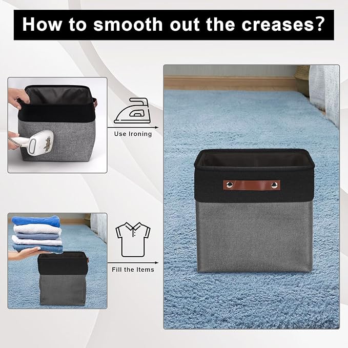 Collapsible Fabric Storage Cubes 11x11 Cube Storage Bins, 4 Pack Closet Baskets Box with Handles for Organizing, Shelf, Toys, Clothes, Home, Office, Nursery (Grey&Black)-CubbioJoy