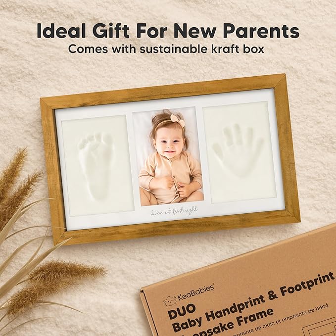 Baby Hand and Footprint Kit - Clay Handprint Keepsake Frame, Newborn Nursery Picture Frame, Personalized New Mom Gifts for Baby Shower & Registry (Golden Wheat)-CubbioJoy