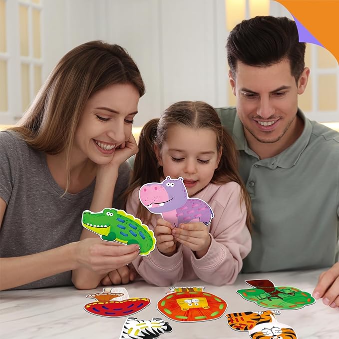 9 Pieces Lacing Cards, Double Sided Sewing Cards in 9 Jungle Animals with 9 Colorful Laces, Imagination Development Lacing Toys Games Educational and Learning Activity for Preschoolers, Kids-CubbioJoy