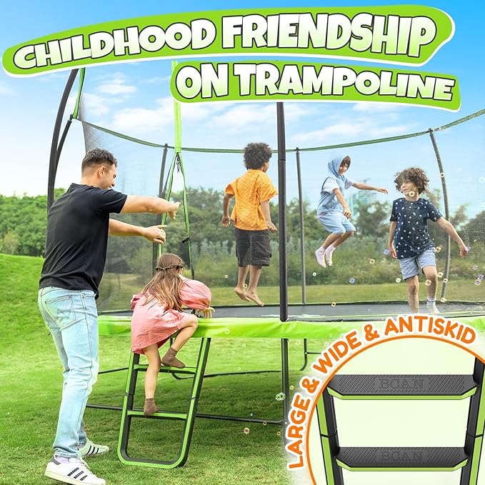 BCAN 8FT 10FT 12FT 14FT 15FT 16FT Recreational Trampoline with Enclosure for Kids Adults, ASTM Approved, Outdoor Trampolines with Ladder for Kids-CubbioJoy