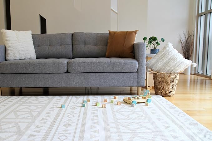 Cushmat Stylish Reversible Foam Play Mat (Large, Crystals Gray - Tropical Safari) - Soft, Waterproof, Durable Play mat for Infants, Babies, Toddler, Kids & Grownup - 6.5ft x 4.5ft-CubbioJoy