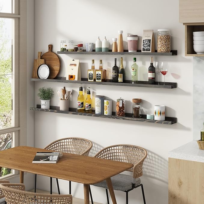 36 Inches Floating Shelves for Wall, Solid Pine Wood Picture Ledge Shelves, Wall Shelves with Lips, Nursery Book Shelves for Toys Storage Living Room Bedroom Photo Frames (2 Pcs, Grey)-CubbioJoy