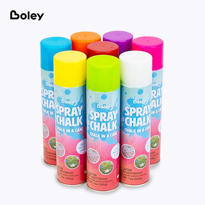 Boley Spray Chalk - 8 Pack Washable Sidewalk Chalk Spray Paint, 7 oz Each, Safe & Non-Toxic, Vibrant Colors for Outdoor Fun, Chalk for Asphalt, Grass, Snow, Sand, Concrete - Ages 14+-CubbioJoy