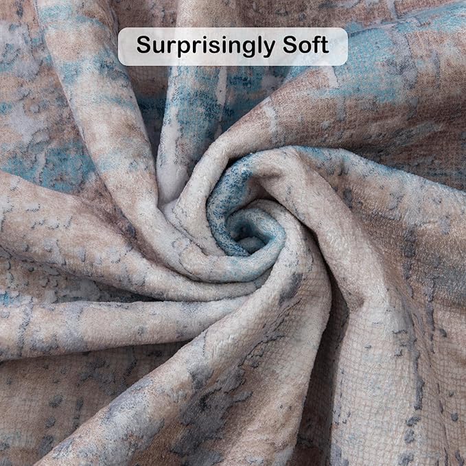 Area Rug Living Room Rug, 4x6 Modern Abstract Washable Rug Beige Blue Non Slip Foldable Faux Wool Vintage Carpet, Fluffy Non-Shedding Rugs for Living Room, Bedroom, Dining Room, Kids Playroom-CubbioJoy