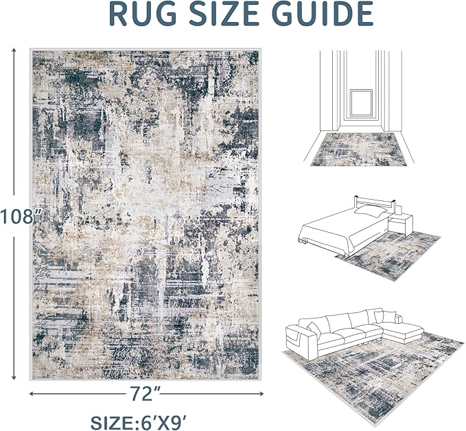 Area Rugs 6x9 Living Room: Washable Rug Modern Abstract Large Rugs Soft Non Slip Neutral Rug Stain Resistant Indoor Carpet for Bedroom Kitchen Dining Room Nursery Home Office Rugs(Black Brown,6'x9')-CubbioJoy