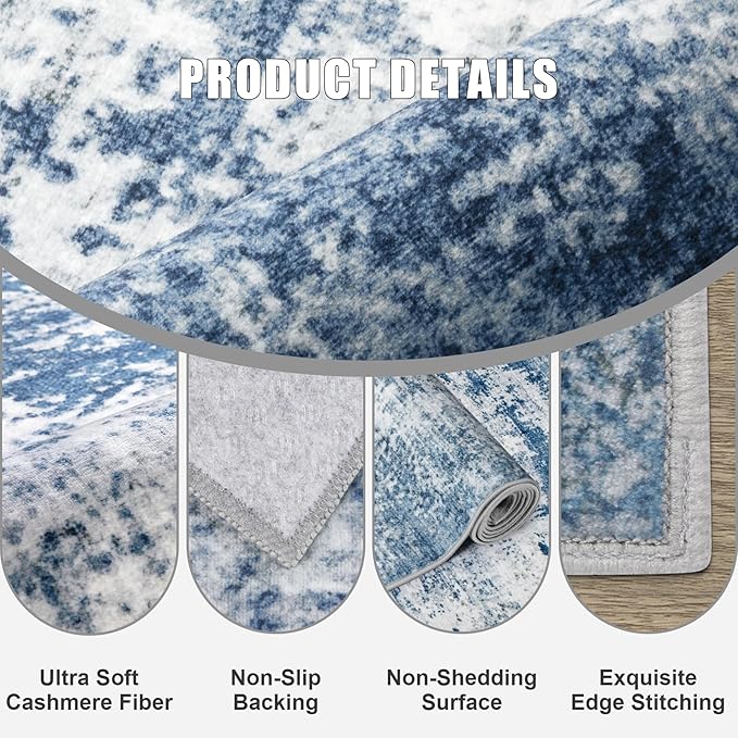6x9 Area Rug Living Room Rug: Washable Modern Abstract Soft Thin Rug Indoor Floor No Slip Stain Resistant Carpet for Bedroom Dining Room Farmhouse Nursery Home Office - Blue-CubbioJoy
