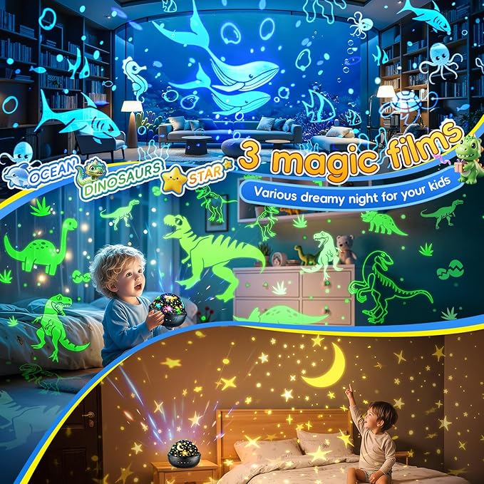 Dinosaur Toys for Kids 3-8 | 3D Films & 31 Colors & & 360° Rotate & Timer | Dinosaur Night Light Projector Toys for 2-10 Year Old Boys Room Decor Gift for Boys Jurassic World Jurassic Park Toys-CubbioJoy