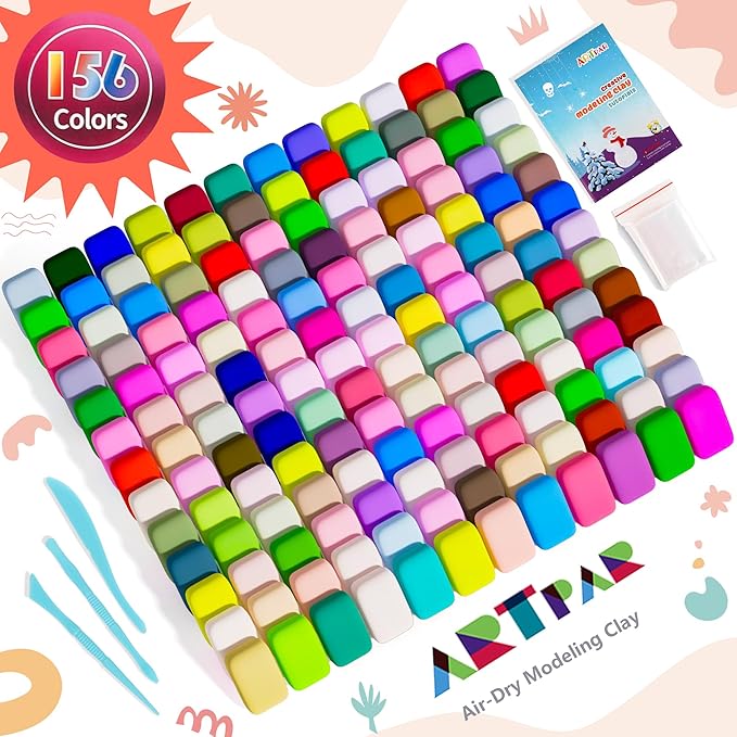 A‌RTPAR Air Dry Clay 156 Colors,Modeling Magic Clay for Kids Bulk Kit, Soft & Non Sticky,Non-Toxic Art and Crafts Supplies for Classroom Projects, Creative Toys Family Party Games for Boys & Girls-CubbioJoy