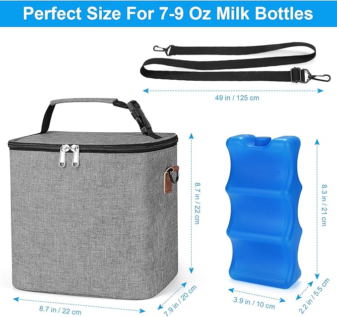 Accmor Breastmilk Cooler Bag with Ice Pack, Baby Bottle Cooler Bags, Insulated Bottle Cooler Tote Bags On The Go, Fits 6 Large 9oz Bottles, for Nursing Mom Daycare Travel, Grey-CubbioJoy
