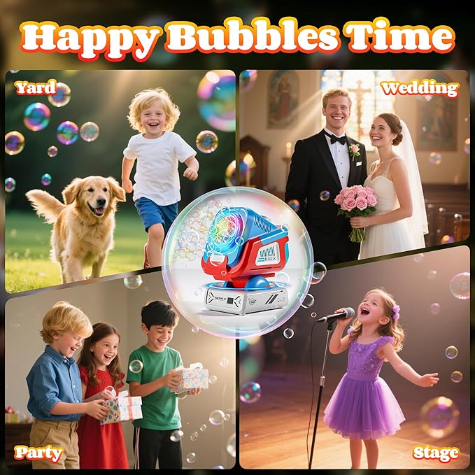 2025 Upgraded Bubble Machine with Remote Control, Automatic Rotation & RGB Lights, 1800mAh Rechargeable Battery, Type-C Charge, Bubble Maker for Kids, Weddings, Birthday Parties, Outdoor Activities-CubbioJoy