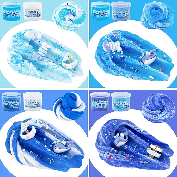 6 Packs Slemes, Blue Slime Kit - Cloud Slime kit for Boys Girls Ages 8-12, for Kids Slime Set Party kit Goodie Bag Stuffers, 4 5 6 7 8 9 10 Year Old Girl Birthday Gift Cute Stuff-CubbioJoy