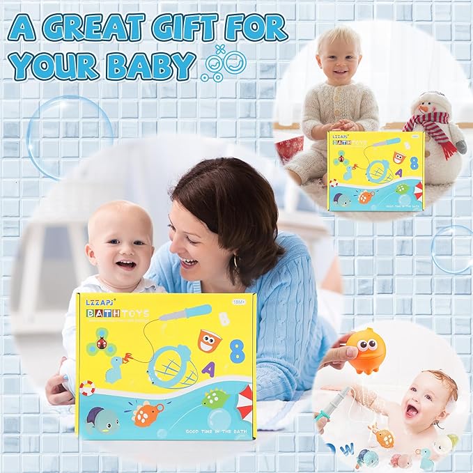 Baby Bath Toys for Toddlers 1-3, Kid Bathtub Toy with 36 Foam Bath Letter & Number, Fishing Games with Fish Net, Water Pool Toy with Storage Bag, Shower Toy Gift for Boy Girl Infant 1 2 3 4 5 6-CubbioJoy