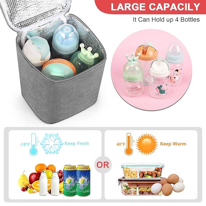 Accmor Breastmilk Cooler Bag, Baby Bottle Cooler Bags, Insulated Tote Bags On The Go, Fits 4 Large 8oz Bottles, for Nursing Mom Daycare Travel-CubbioJoy