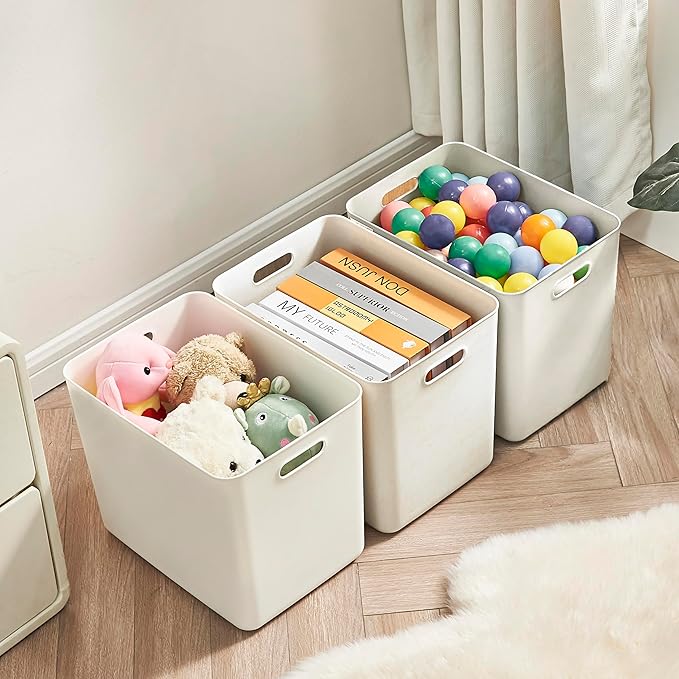 4 pack large plastic White storage bins Baskets, Toy Box Chest with Lids and Handle，Organizer Containers for Baby，Kids,snacks,Nursery，Shelves，Playroom, Bedroom，Office,Closet，home-CubbioJoy