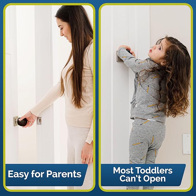 Child Safety Door Knob Cover (4 Pack) Hard-to-Remove Dual-Lock Door Handle Covers for Kids - Reusable Baby Proof Door Knob Locks - Installs Easily, No Tools Needed (Black)-CubbioJoy