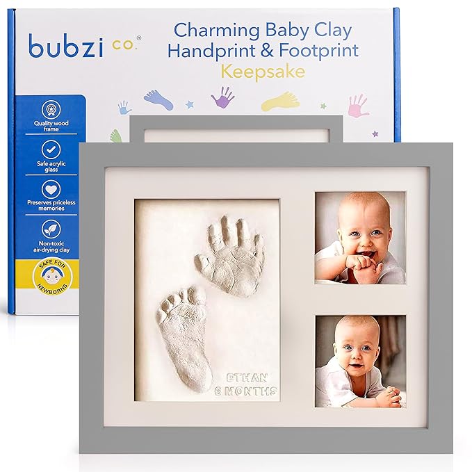 Baby Footprint and Hand Print Kit - Keepsake Frame, Nursery Picture Frames, New Mom Gifts, Newborn Essentials, Baby Shower Gifts (Cool Gray)-CubbioJoy