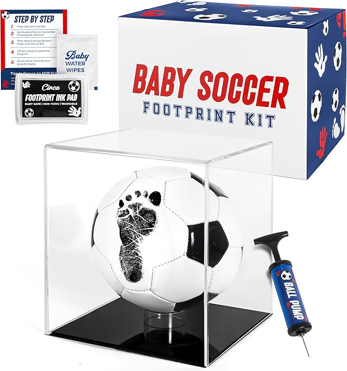 Circa Print Baby Soccer Ball Handprint Kit, Ink Pad for Hand and Footprints - Unique Keepsake for Dads, Baby Shower Present for Moms, Newborn Gift-CubbioJoy