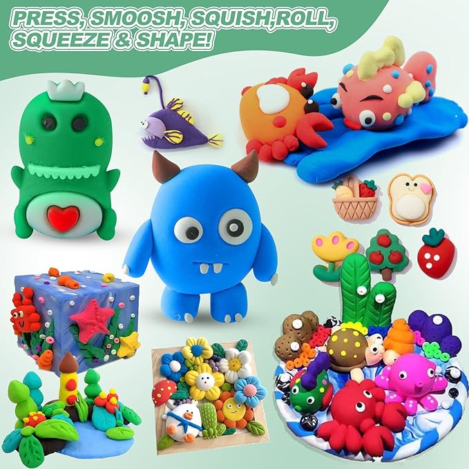 Air Dry Clay 66 Colors, Modeling Clay for Kids, Model Magic Clay, DIY Molding Clay Kit with Sculpting Tools, Soft & Ultra Light, Art and Crafts for Boys and Girls 3-12 Years Old.-CubbioJoy