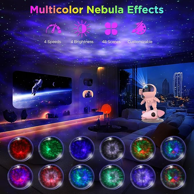 Astronaut Galaxy Projector for Bedroom, Star Projector Galaxy Light with App & Remote Control, White Noises, Bluetooth Speaker, Rocket Night Light for Kids, Ceiling, Gifts, Room Decor-CubbioJoy
