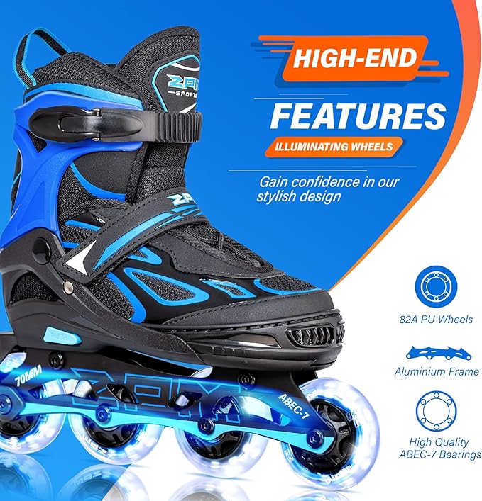 2PM SPORTS Vinal Girls Adjustable Flashing Inline Skates, All Wheels Light Up, Fun Illuminating Skates for Kids Men Adult Women and Boys-CubbioJoy