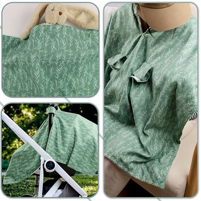 Baby Car Seat Canopy Soft Minky Plush Dotted Backing Baby Car Seat Cover Girls, Infant Carseat Canopy, Stretchy Multi- use Nursing Cover for Stroller/High Chair/Shopping Cart/Car Seat Canopies Sage-CubbioJoy