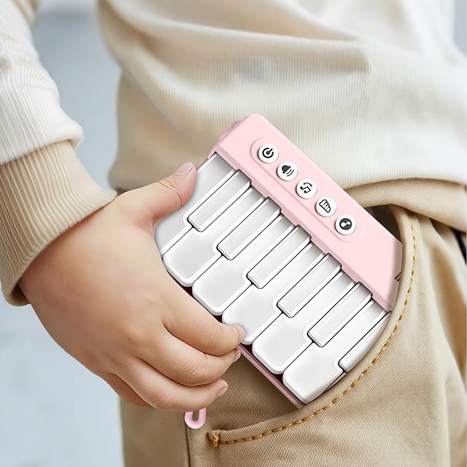 iPlay, iLearn Kids Mini Piano Toy W/Rainbow Lights, Portable Travel Piano Keyboard Toddlers Musical Instrument Learning Toys, Music Interactive Birthday Gift for 2 3 4 5 6 Year Old Girls Children-CubbioJoy