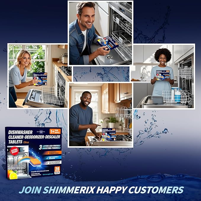 Dishwasher Cleaner Deodorizer Descaler Tablets - 56 Tabs - 1 Plus Year Supply - Extra Scented Deep Cleaning Sanitizer Pods - Remove Hard Water - Contain Citric Acid Heavy Duty Septic Safe - Citrus-CubbioJoy