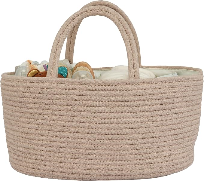 Diaper Caddy Organizer Cotton Rope Baby Basket Nursery Storage and Portable Tote Bag for Car Ideal Baby Shower Gifts and Registry Must-Have for Newborn Essentials Large konjak-CubbioJoy