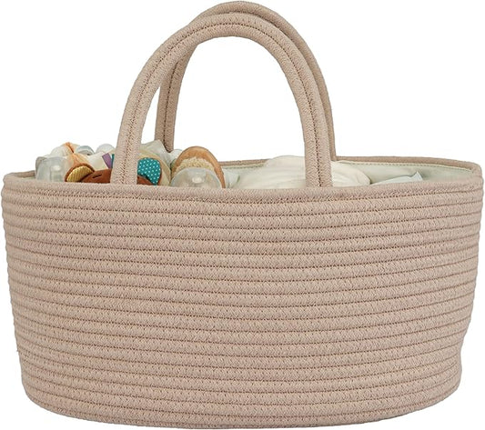 Diaper Caddy Organizer Cotton Rope Baby Basket Nursery Storage and Portable Tote Bag for Car Ideal Baby Shower Gifts and Registry Must-Have for Newborn Essentials Large konjak-CubbioJoy