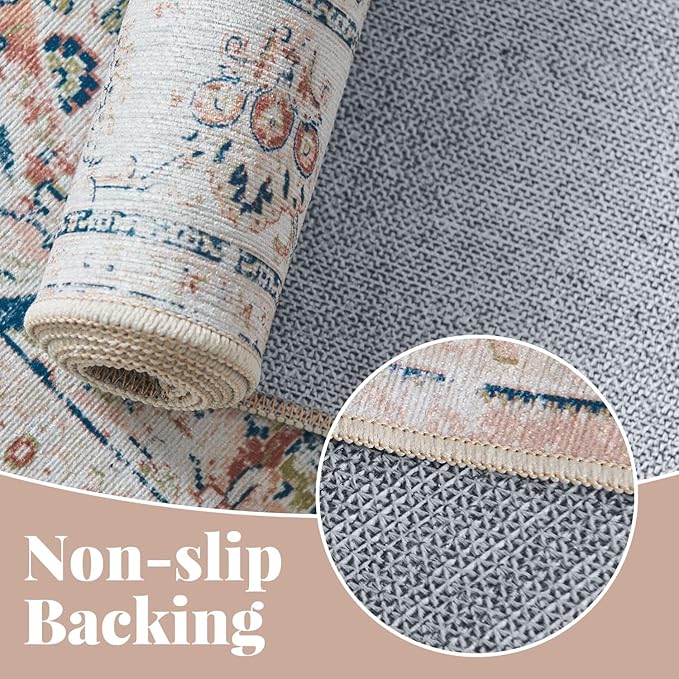 jinchan Hallway Runner Rug 3x8 Machine Washable Runner Rug Pink Vintage Floral Design Non-Slip Low Pile Ultra-Thin for Kitchen Laundry Room Bedroom Farmhouse (3‘x8',Pink)-CubbioJoy