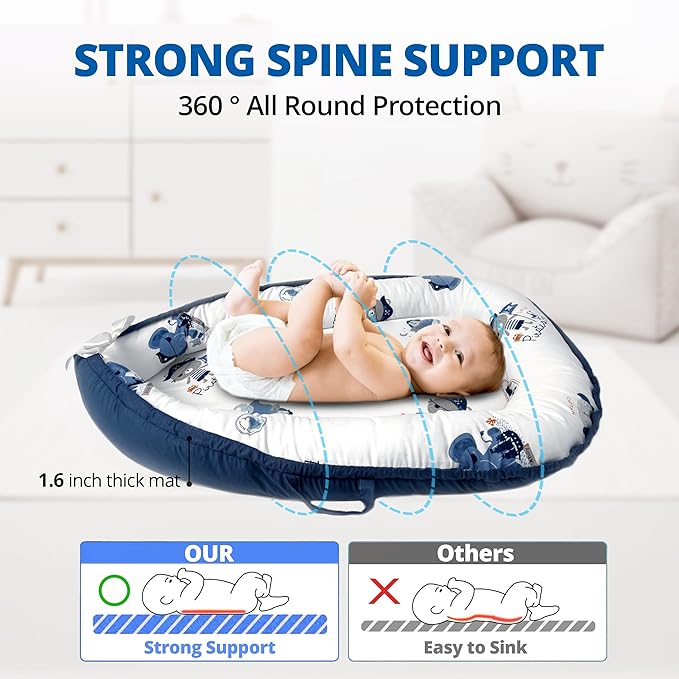 Baby Lounger - Baby Lounger for Newborn 0-24 Months, Breathable, Soft Cotton Baby Nest, Portable Infant Lounger for Home & Travel, Newborn Essentials Gift (Blue Elephant)-CubbioJoy