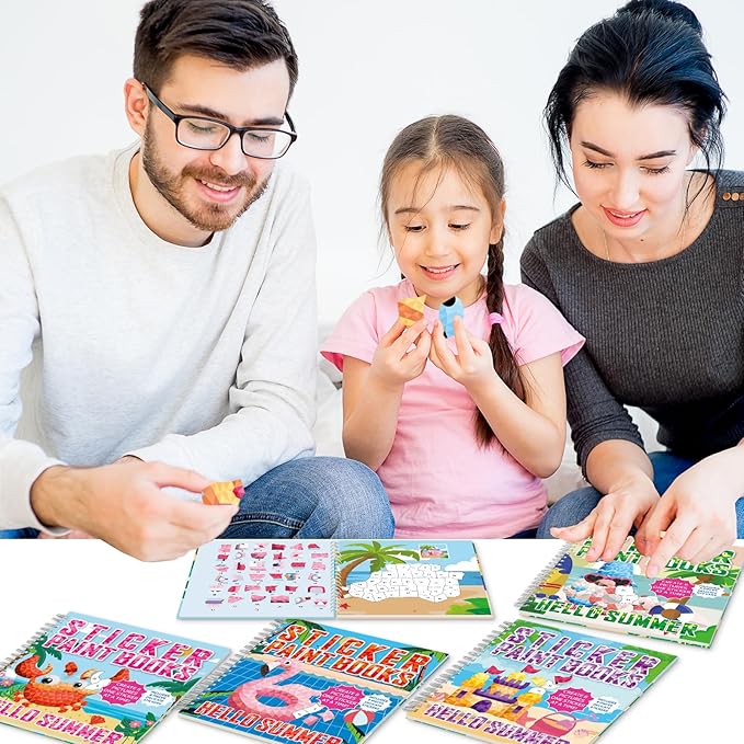 4Pcs Summer Paint by Sticker Books for Kids Ages 4-8 Hello Summer Sticker by Number Books Activity Book for Kids Age 3-5 Puzzle Book Craft Art Toddler Gift with Crab Flamingo Sand Castle 32 Pictures-CubbioJoy