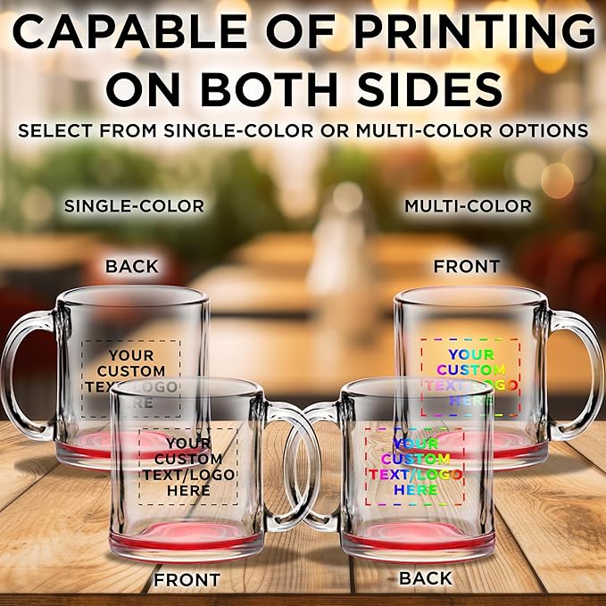 Custom Libbey Clear Glass Coffee Mugs 13 oz. Set of 10, Personalized Bulk Pack - Perfect for Coffee, Tea, Espresso, Hot Cocoa, Other Beverages - Red Bottom-CubbioJoy