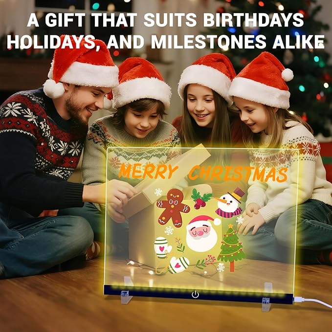 Doodle Glow, LED Note Board with Colors, 14.1"x10.9" Wooshneesham Acrylic Dry Erase Board, 16M-Color LED Light-Up Memo w/Music Sync, APP & Remote, Stand & 7 Markers, Battery Case, Neon Glow (Black)-CubbioJoy