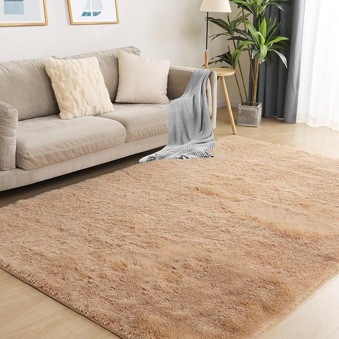 Area Rug 4x5.8, Ultra Soft Rugs for Living Room, Plush Carpet Rugs for Bedroom, Non-Slip Indoor Rug for Nursery, Study Room, Playroom, Home Decor, Camel-CubbioJoy
